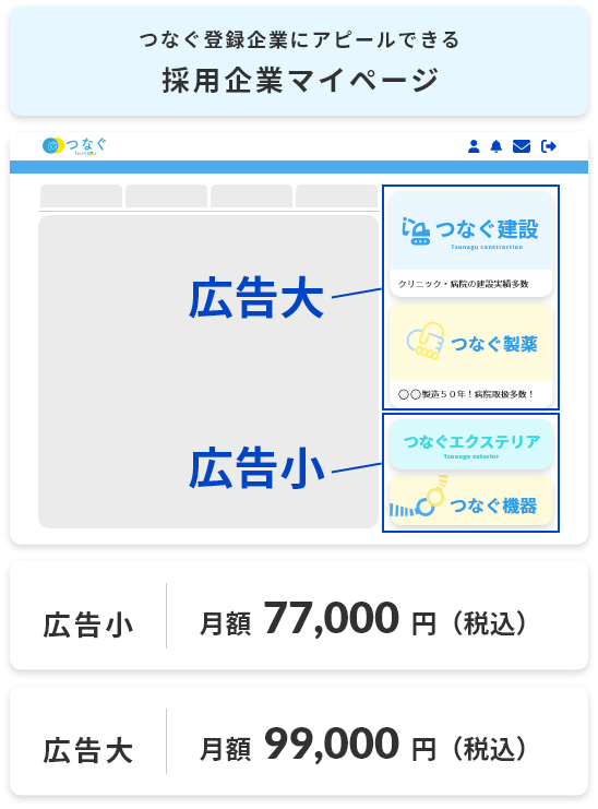 つなぐ登録企業にアピールできる　採用企業マイページ